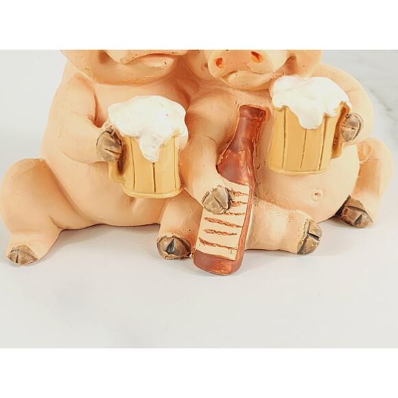 Pigs Drinking Buddies Mini Piglet Piggy Figurine 3 1/2" Resin 90s Home Decor Vtg - Picture 4 of 14